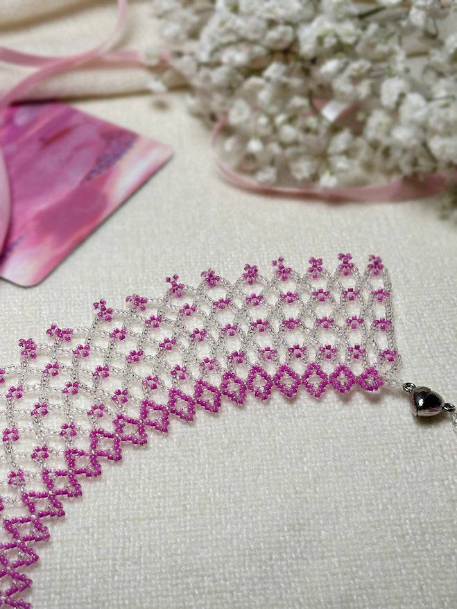 Handmade Beaded Necklace "Pink Blossom"