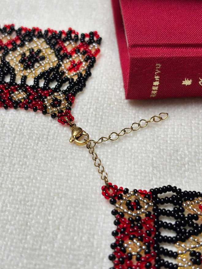 Luxurious Red Black and Gold Beaded Collar Necklace