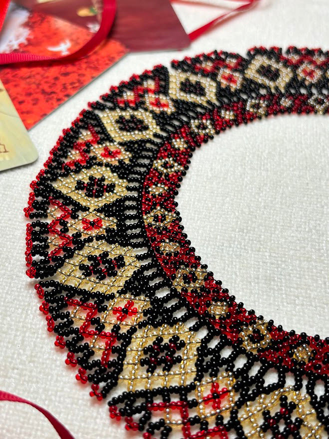 Luxurious Red Black and Gold Beaded Collar Necklace