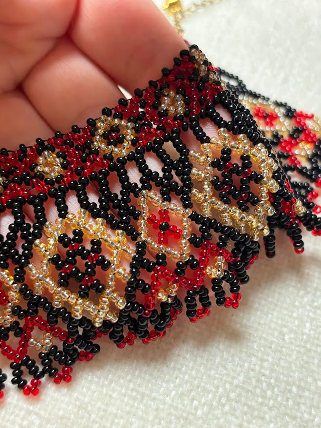 Luxurious Red Black and Gold Beaded Collar Necklace