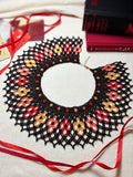 Black Beaded Collar Necklace with Autumn Floral Pattern