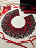Black and Red Beaded Collar Necklace with Geometric Pattern