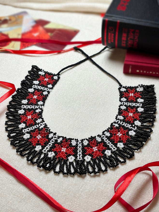 Handmade Beaded Necklace "Red Stars"