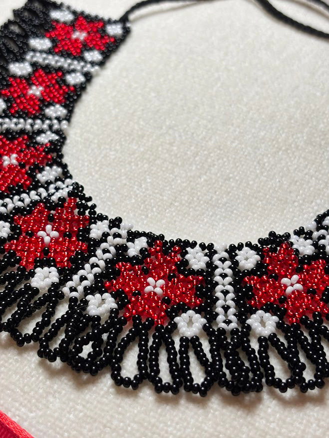 Handmade Beaded Necklace "Red Stars"