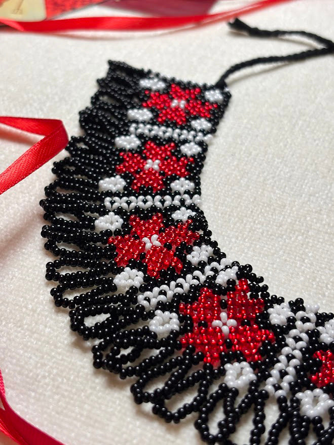 Handmade Beaded Necklace "Red Stars"