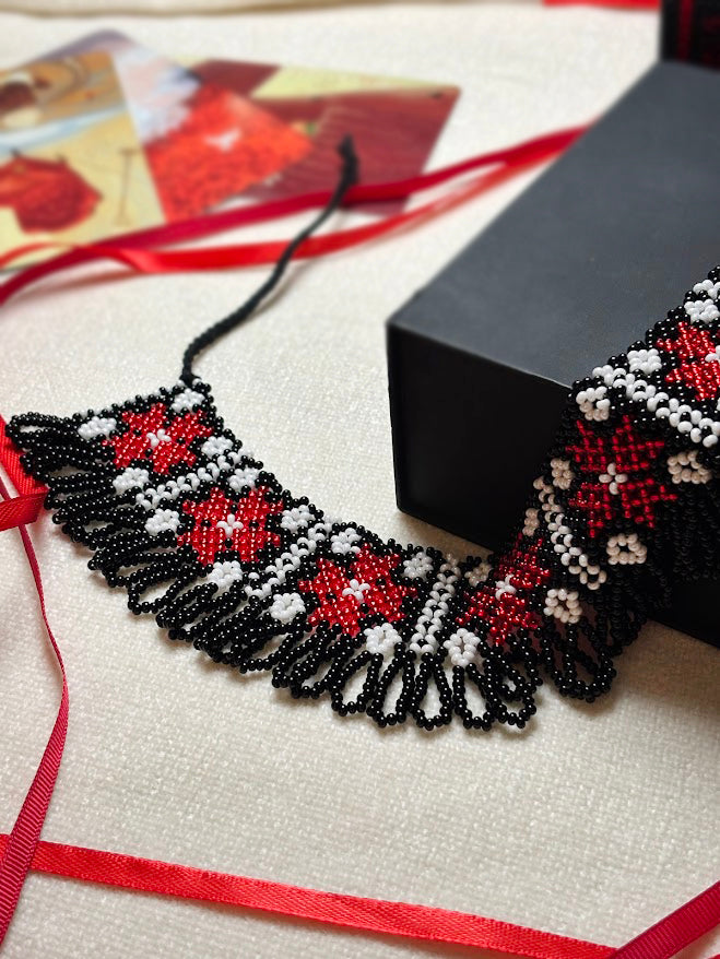 Handmade Beaded Necklace "Red Stars"
