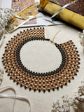 Gold and Black Beaded Mesh Collar Necklace