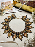 Gold and Black Beaded Collar Necklace with Lace Pattern