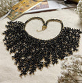 Black and Gold Beaded Collar Necklace with Coral Branch Design