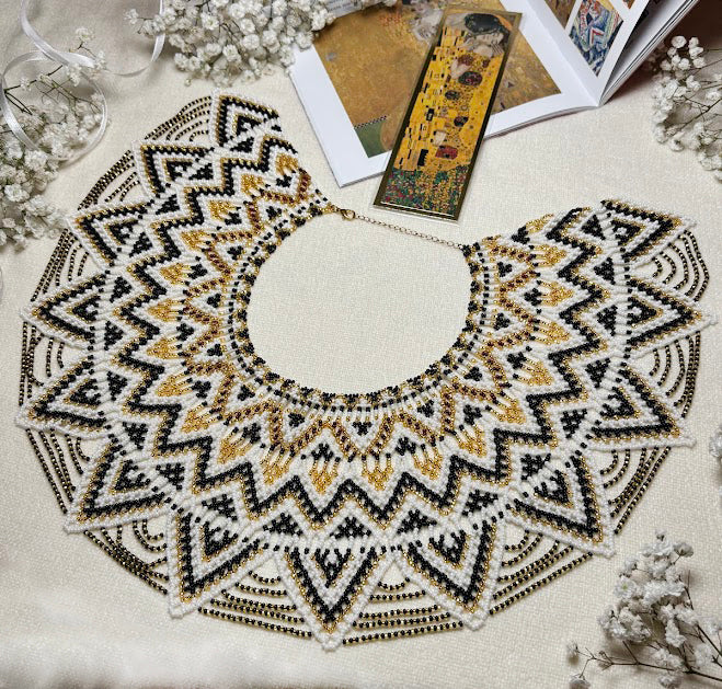 Luxurious Beaded Statement Collar with Intricate Geometric Pattern