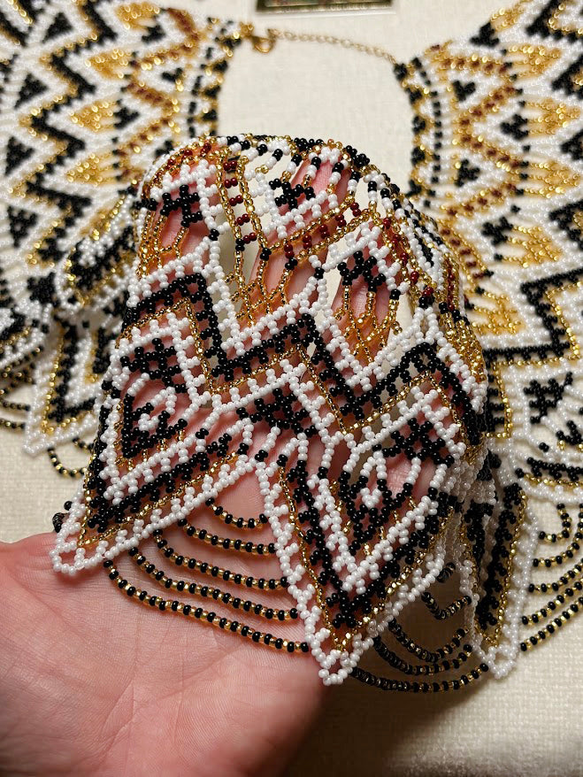Luxurious Beaded Statement Collar with Intricate Geometric Pattern