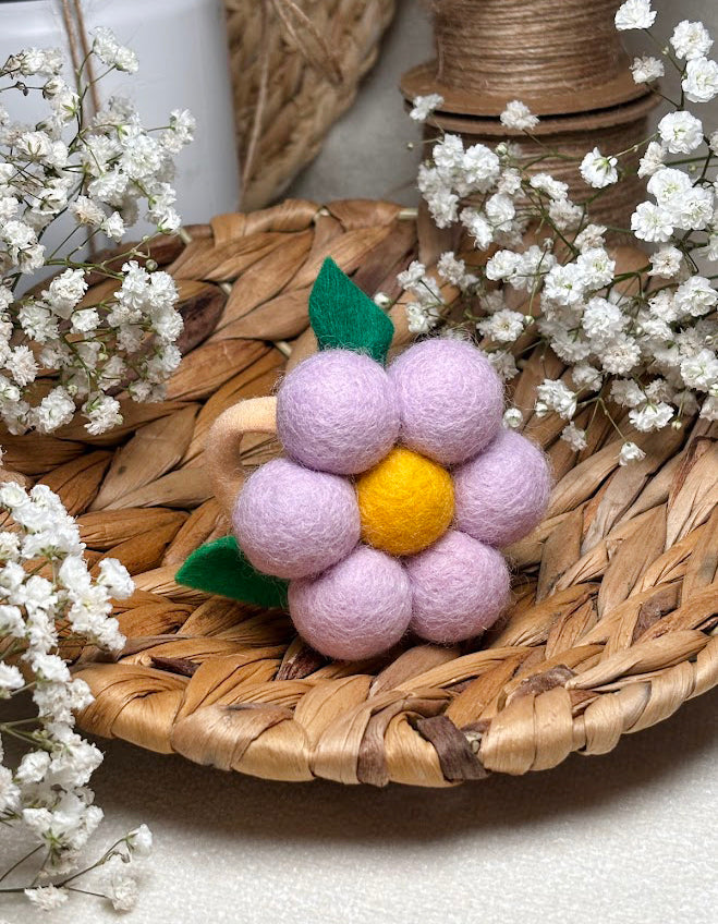 Handmade Wool Ball Flower Hair Scrunchie - Pale Lavender