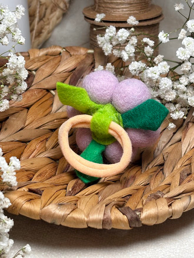 Handmade Wool Ball Flower Hair Scrunchie - Pale Lavender