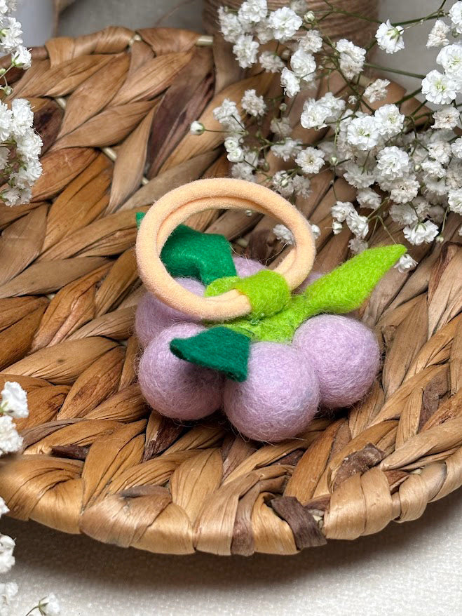 Handmade Wool Ball Flower Hair Scrunchie - Pale Lavender
