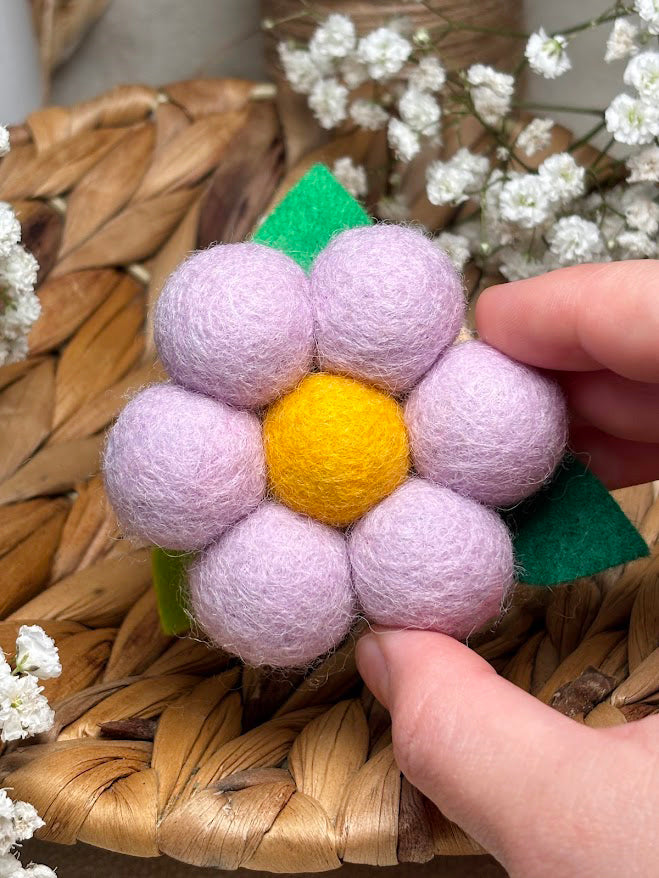 Handmade Wool Ball Flower Hair Scrunchie - Pale Lavender