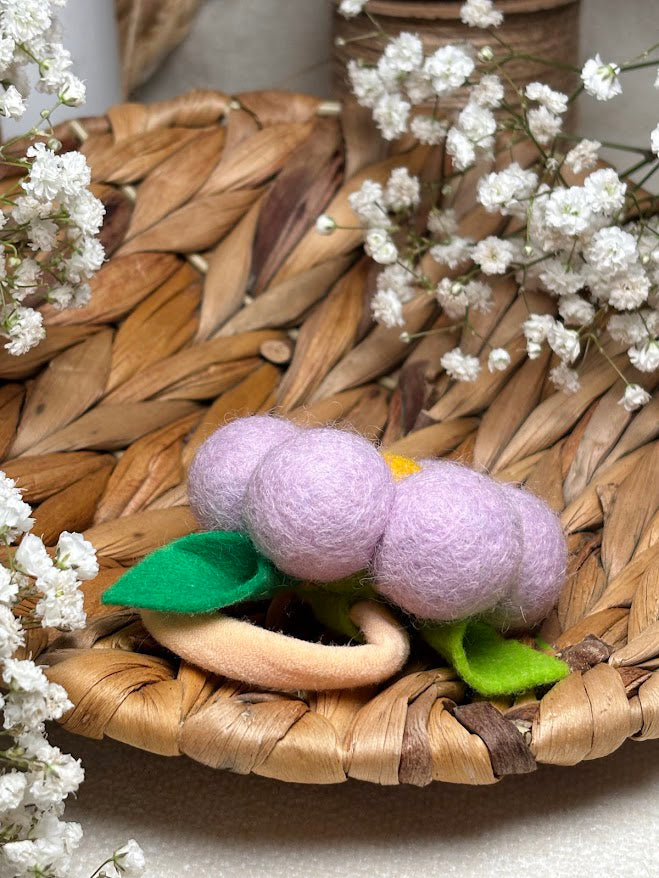 Handmade Wool Ball Flower Hair Scrunchie - Pale Lavender