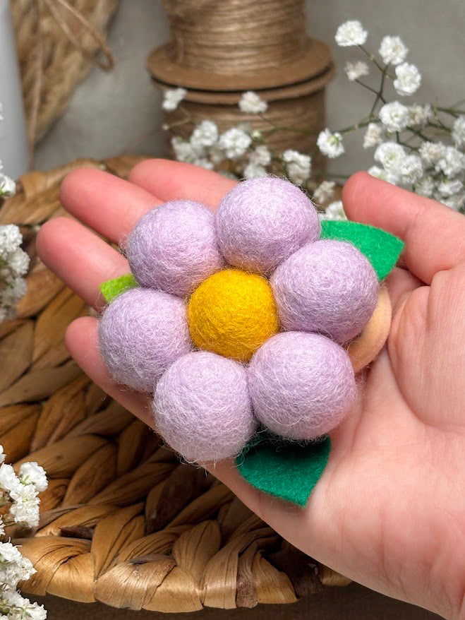 Handmade Wool Ball Flower Hair Scrunchie - Pale Lavender