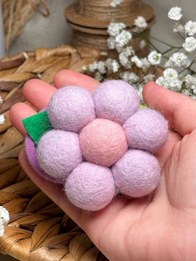 Handmade Wool Ball Flower Hair Scrunchie - Lavender