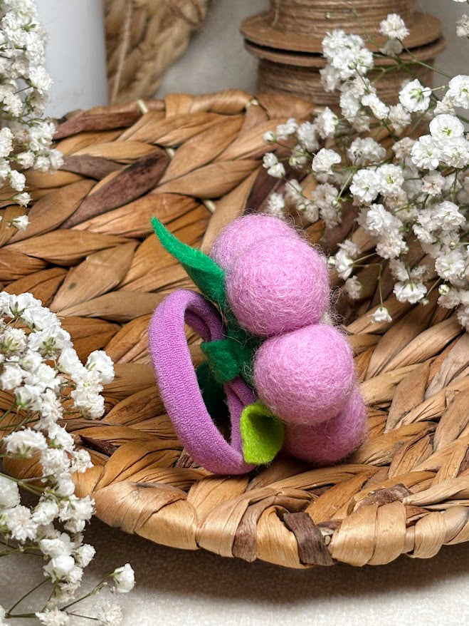 Handmade Wool Ball Flower Hair Scrunchie - Lilac