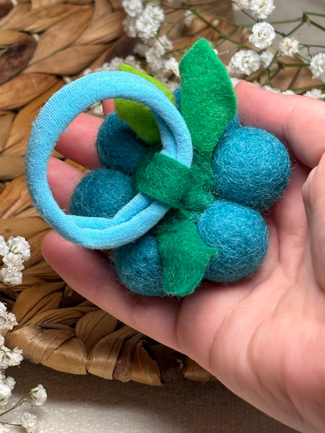 Handmade Wool Ball Flower Hair Scrunchie - Turquoise