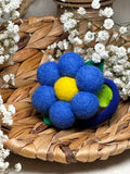 Handmade Wool Ball Flower Hair Scrunchie - Royal Blue