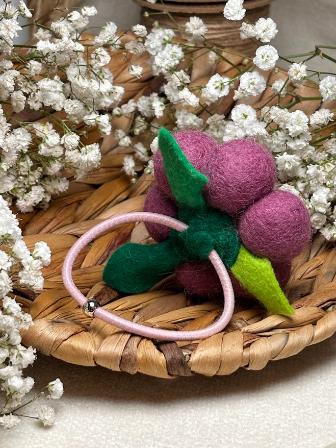 Handmade Wool Ball Flower Hair Scrunchie - Mauve