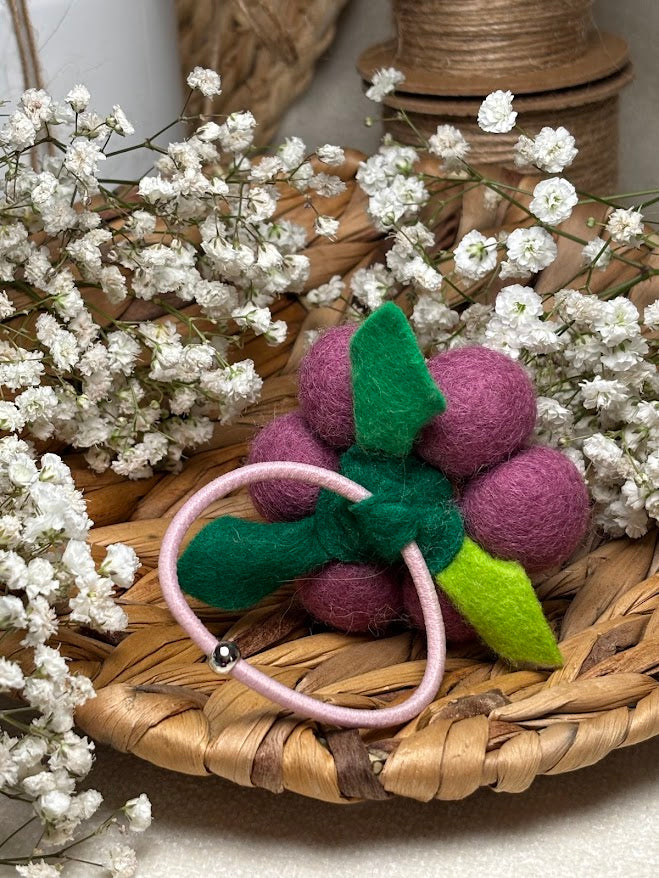 Handmade Wool Ball Flower Hair Scrunchie - Mauve