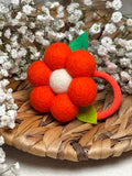 Handmade Wool Ball Flower Hair Scrunchie - Bright Orange