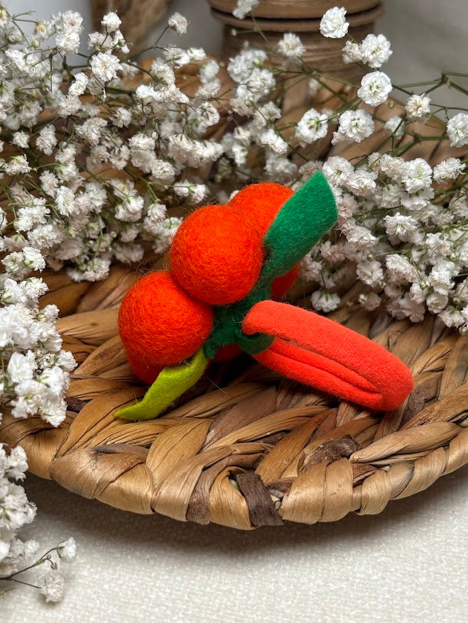 Handmade Wool Ball Flower Hair Scrunchie - Bright Orange