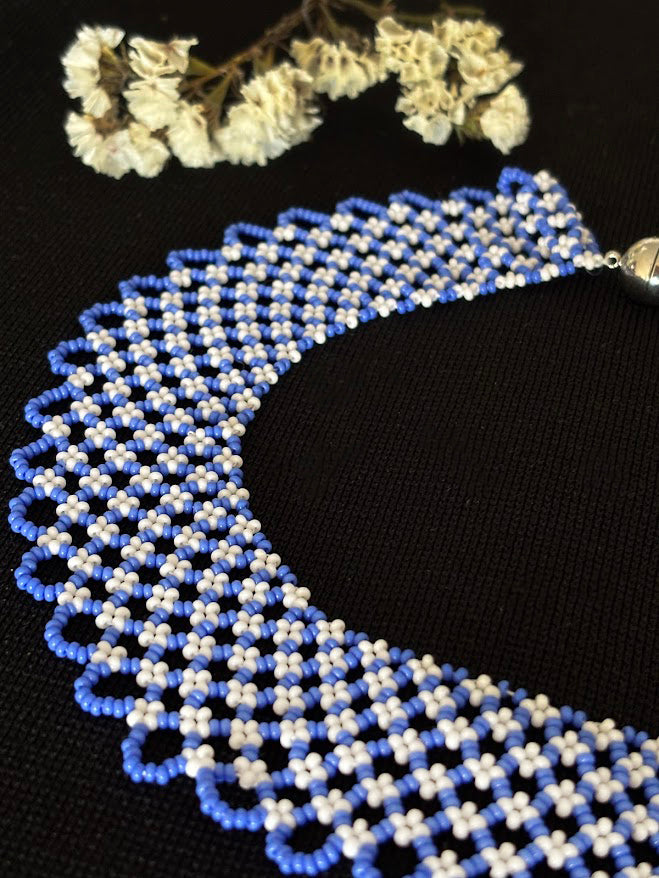 Handmade Beaded Necklace "Blue Daisy"