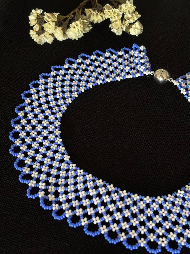Handmade Beaded Necklace "Blue Daisy"