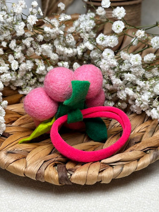 Handmade Wool Ball Flower Hair Scrunchie - Dust Pink