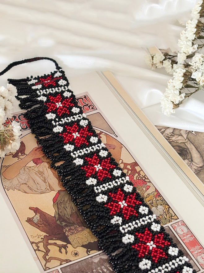 Handmade Beaded Necklace "Red Stars"
