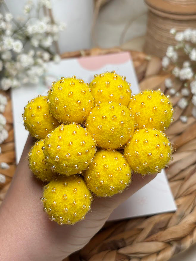 Beaded Hair Pins Set - Yellow Wool Balls (10 pcs)