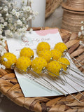 Beaded Hair Pins Set - Yellow Wool Balls (10 pcs)