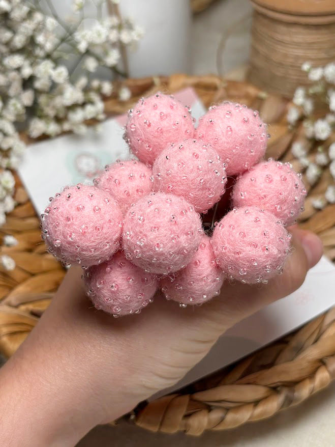 Beaded Hair Pins Set - Soft Pink Wool Balls (10 pcs)