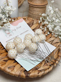 Beaded Hair Pins Set - White Wool Balls (10 pcs)