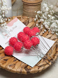 Beaded Hair Pins Set - Raspberry Wool Balls (10 pcs)