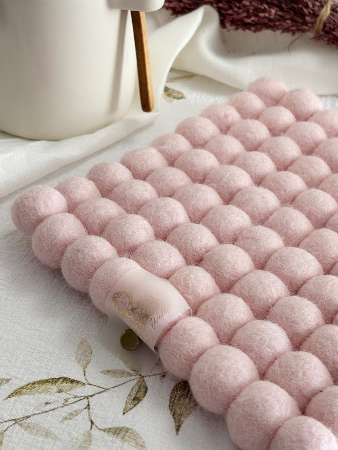 Handmade Wool Trivets - Square Soft Pink