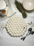 Wool Ball Trivet - Natural White Round shape