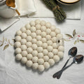 Wool Ball Trivet - Natural White Hexagon shape