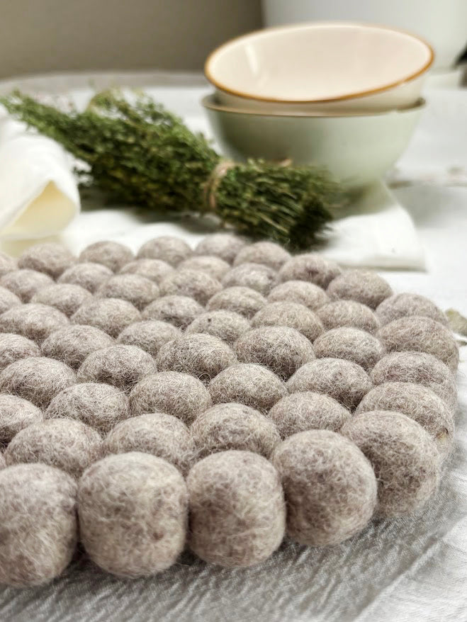 Handmade Wool Trivets - Hexagon Beige Melange