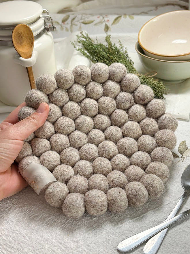 Handmade Wool Trivets - Hexagon Beige Melange