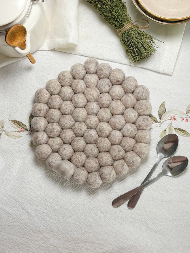 Handmade Wool Trivets - Hexagon Beige Melange