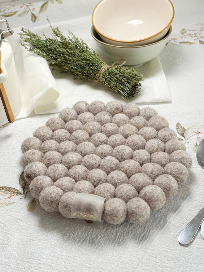 Handmade Wool Trivets - Hexagon Beige Melange
