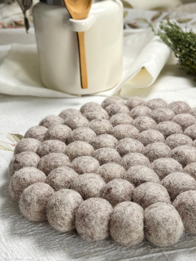 Handmade Wool Trivets - Round Beige Melange