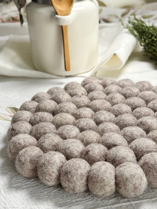 Handmade Wool Trivets - Hexagon Beige Melange