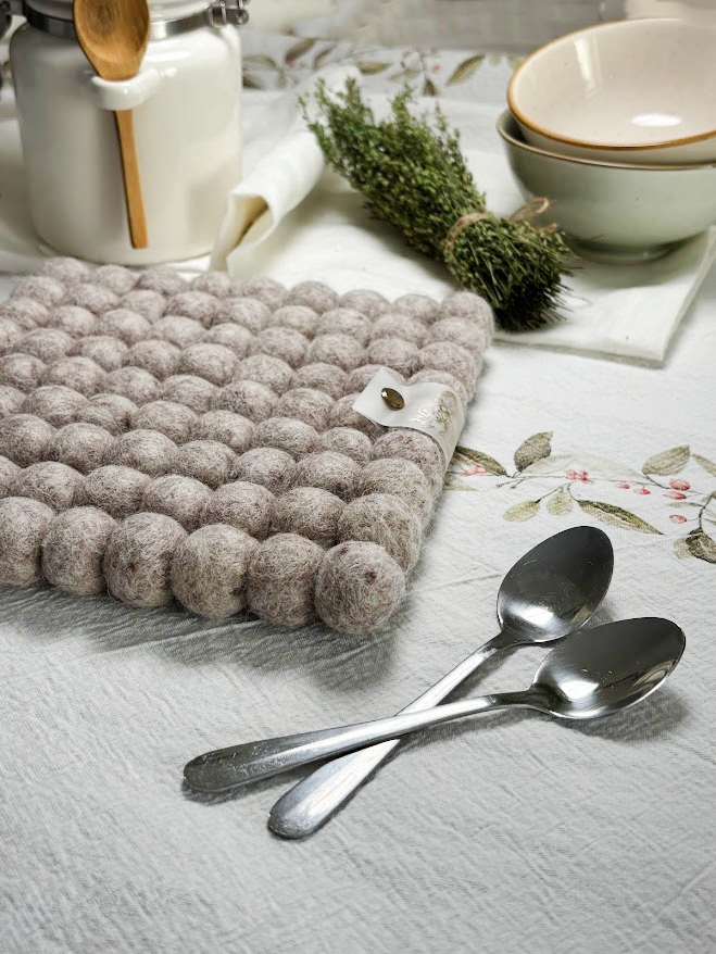 Handmade Wool Trivets - Square Beige Melange