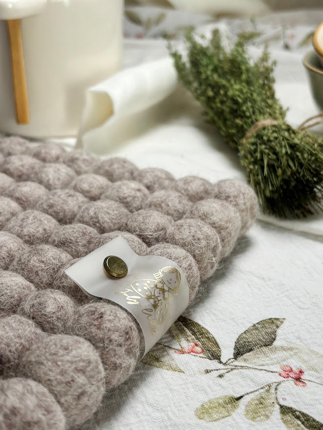 Handmade Wool Trivets - Square Beige Melange