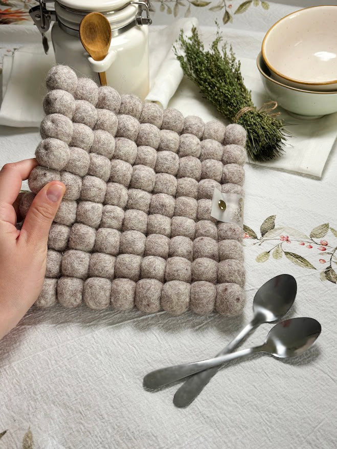Handmade Wool Trivets - Square Beige Melange